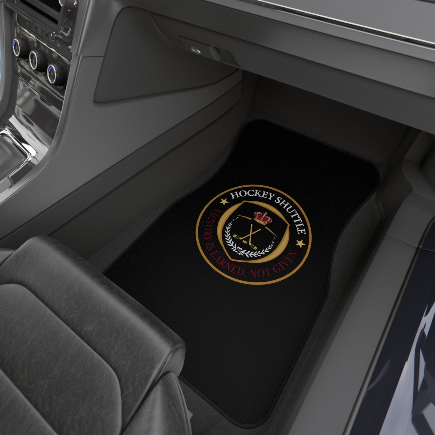 Hockey Shuttle Car Mats - GoBoi Store - Welcome aboard the Hockey Shuttle! Give a personal touch to your car interior and change it to a Hockey Shuttle with these mats. A real conversation starter!They come in a set of four and include two front and two rear mats with a non-slip rubber backing. Vibrant colors. Clean them easily with a vacuum or a cool water rinse.