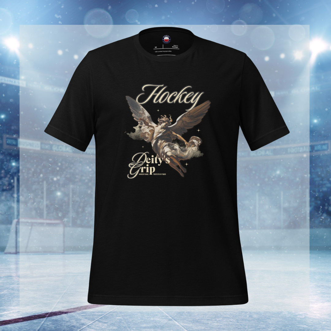 Hockey Deity tee - GoBoi Store - Channel your inner champion. "Hockey Deity"—because when you hit the ice, legends are born! This t-shirt is everything you've dreamed of and more. It feels soft and lightweight, with the right amount of stretch. It's comfortable and flattering for al