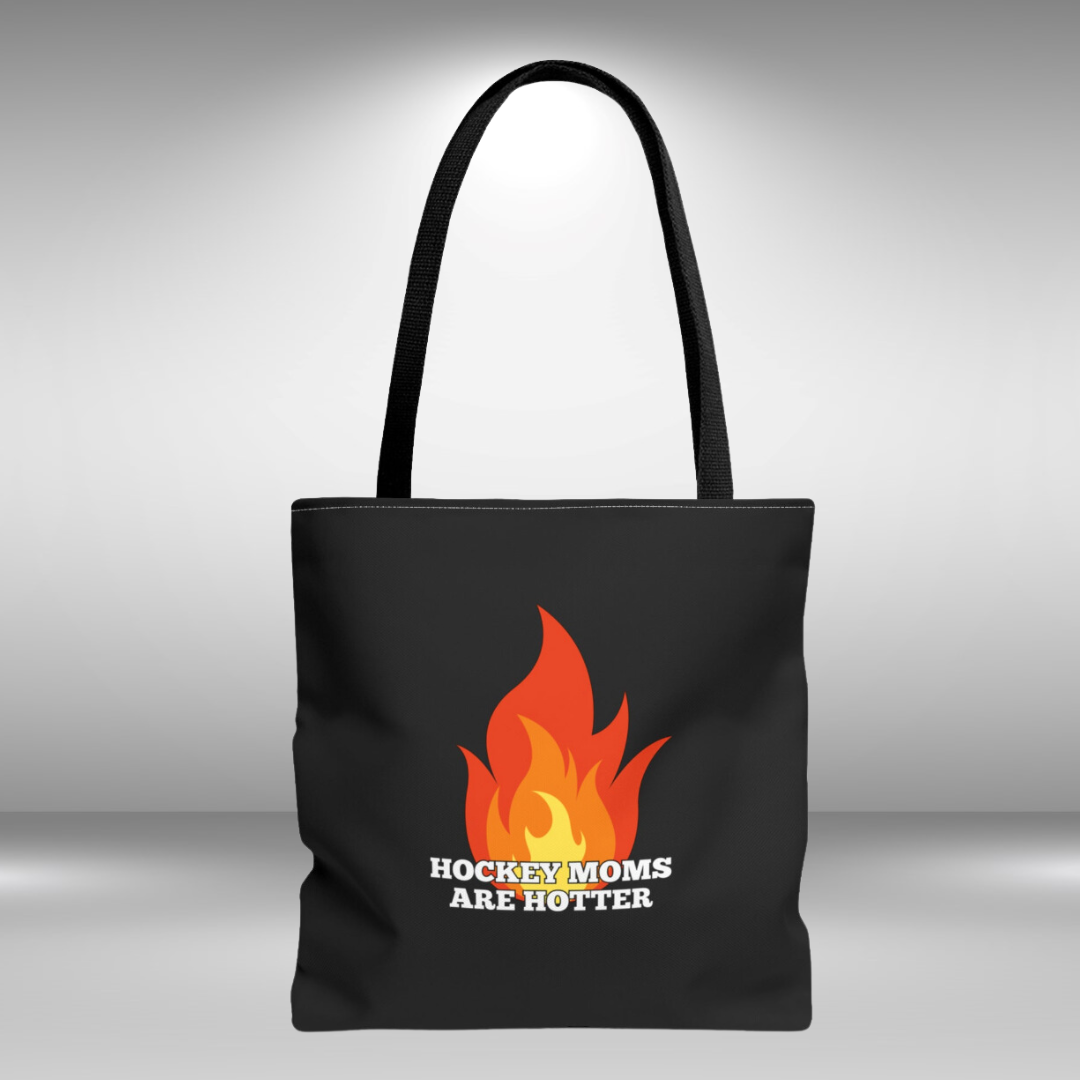 Hockey Moms Are Hotter tote bag - GoBoi Store - Here, we celebrate the sizzling spirit of Hockey Moms who are hotter than the game itself – steaming hot and cool as ice.