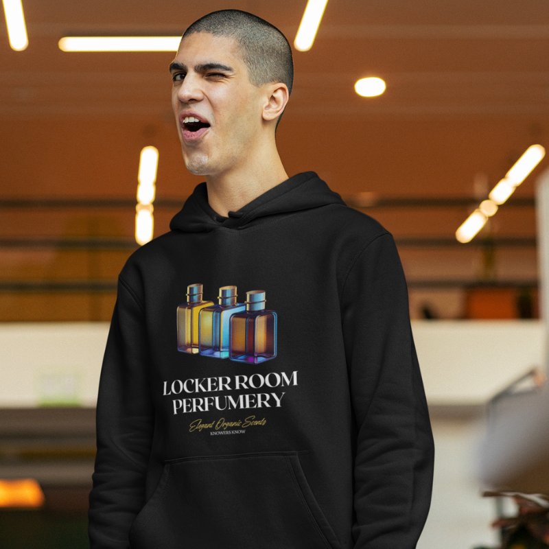 Locker Room Perfumery hoodie - GoBoi Store - Picture it: the smell of excitement mingling with the echoes of cheers and high-fives. That's the aroma of success, my friend. Welcome to Locker Room Perfumery, where every scent tells a story of hard work, passion, and the sweet smell of victory! This hoodie is made with a thick blend of cotton and polyester, it feels plush, soft and warm, a perfect choice for any cold day.