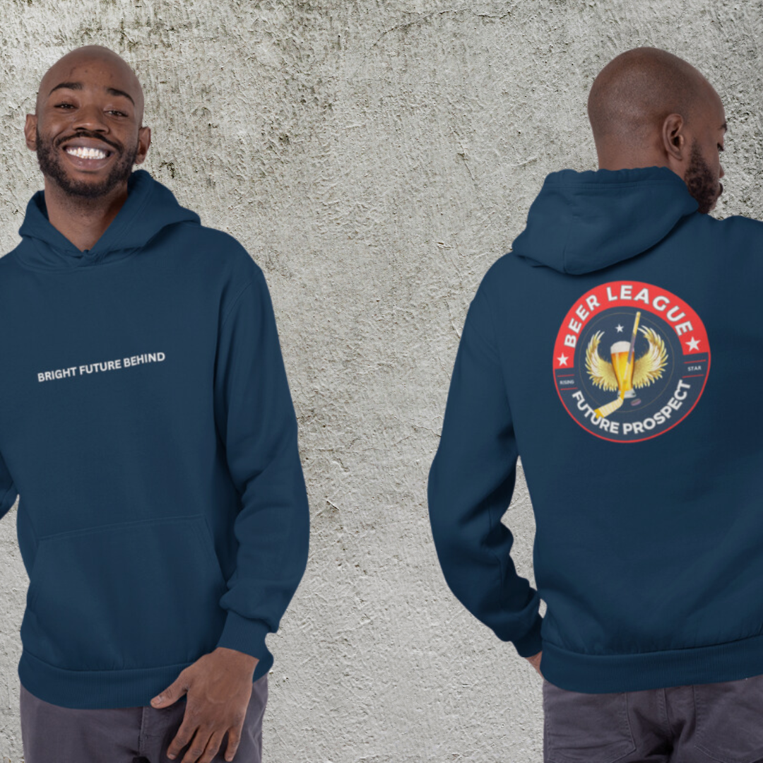 Beer League Future Prospect hoodie - GoBoi Store - We raise a toast to the indomitable spirit of the players who love hockey to the very end. Despite not quite making it to the NHL, they take their love for the sport seriously, embodying the true essence of hockey with every game played. This top quality hoodie feels plush, soft and warm, a perfect choice for any cold day.