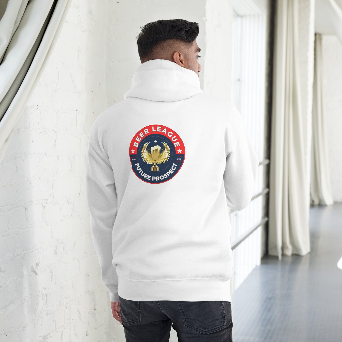 Beer League Future Prospect hoodie - GoBoi Store - We raise a toast to the indomitable spirit of the players who love hockey to the very end. Despite not quite making it to the NHL, they take their love for the sport seriously, embodying the true essence of hockey with every game played. This top quality hoodie feels plush, soft and warm, a perfect choice for any cold day.