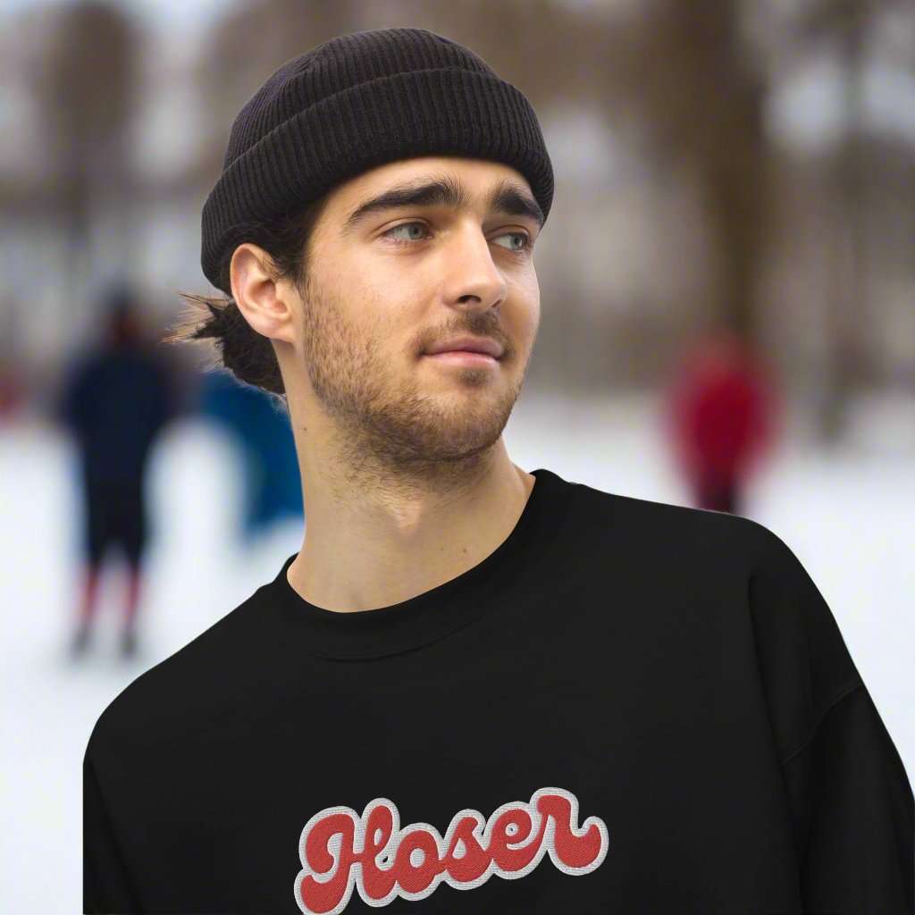 Hoser Embroidered Sweatshirt - GoBoi Store - For rink rats who can handle the chirps. Wear it like a badge, eh? A sturdy and warm sweatshirt bound to keep you warm in the colder months. Awesome embroidery. A pre-shrunk, classic fit sweater that’s made with air-jet spun yarn for a soft feel.