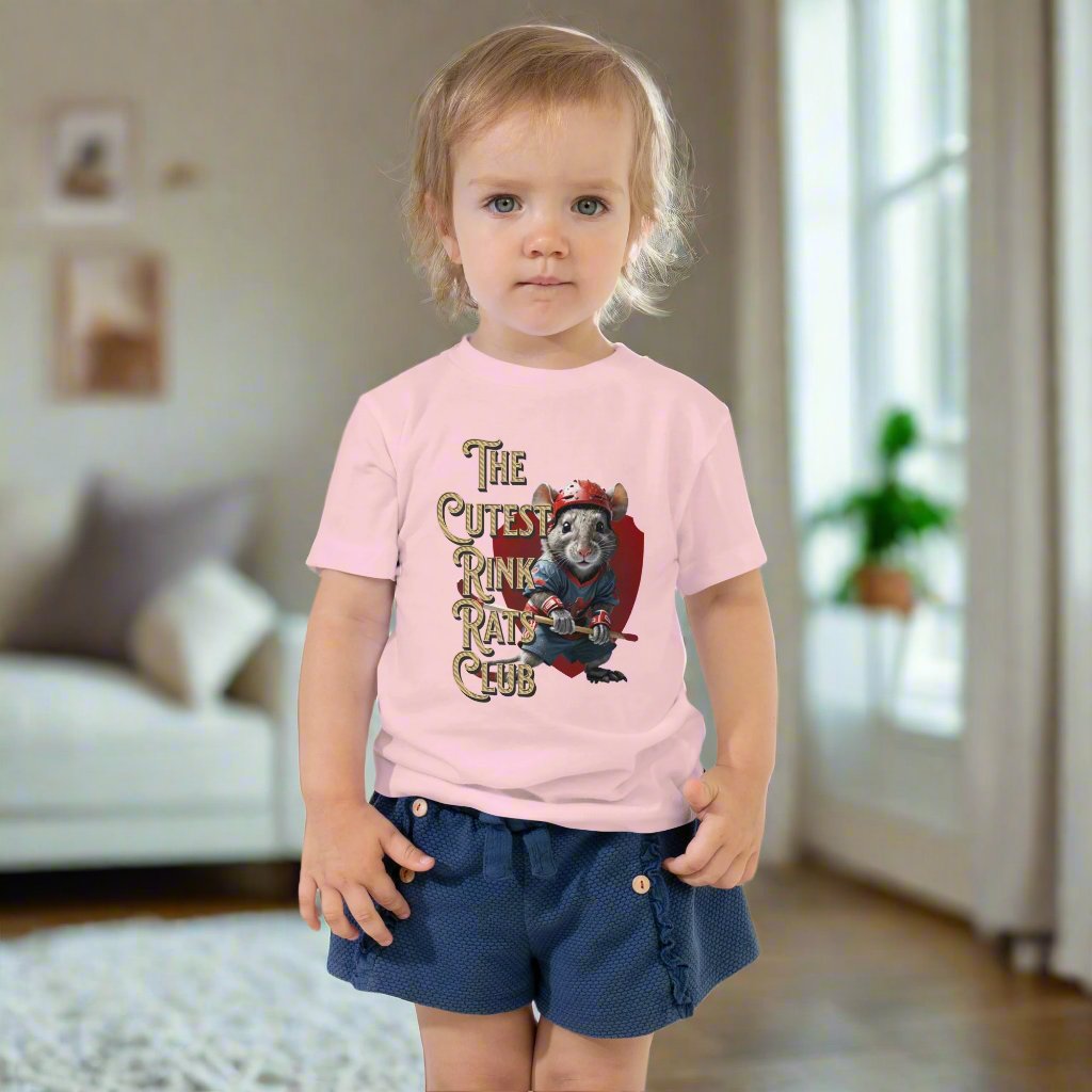Cutest Rink Rats Club toddler tee - GoBoi Store - Let your toddler do their thing while feeling super comfy and looking extra stylish in this short-sleeve jersey t-shirt from 100% cotton with a unique print. The tee is soft, durable, and bound to become the staple of your toddler's wardrobe.