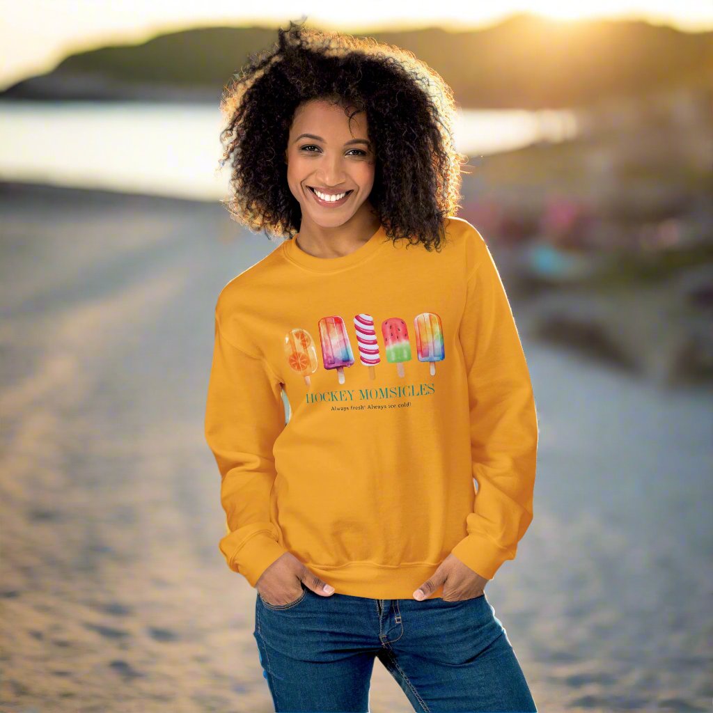 Hockey Momsicles Sweatshirt - GoBoi Store - Hockey Momsicles: Masters of the Ice and Style! With unparalleled grace and unwavering determination, Hockey Momsicles conquer the freezing conditions of the rink while looking absolutely stunning. A sturdy and warm sweatshirt bound to keep you warm in the colder months. A pre-shrunk, classic fit sweater that’s made with air-jet spun yarn for a soft feel.