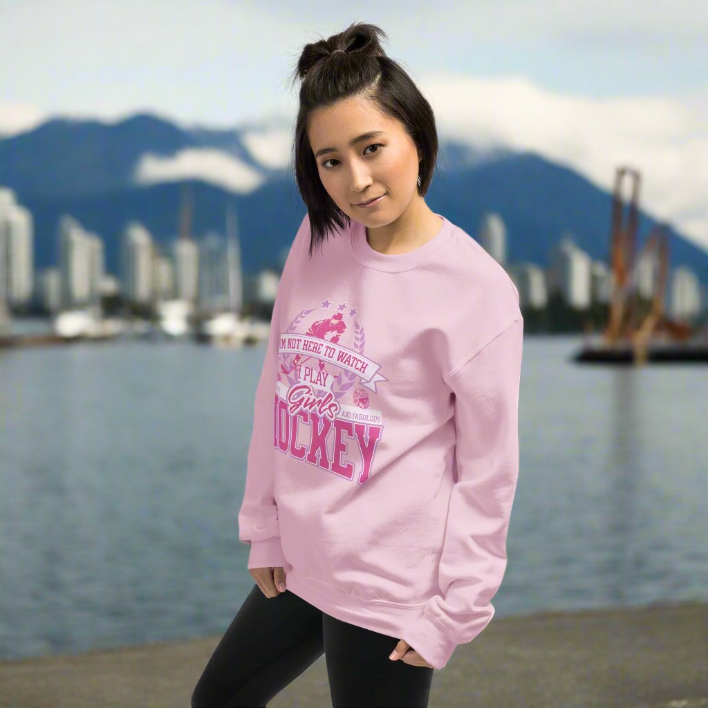 Girls Hockey Sweatshirt - GoBoi Store - Not on the sidelines—she’s here to play. And oh man, does she play with heart!A sturdy and warm sweatshirt bound to keep you warm in the colder months. A pre-shrunk, classic fit sweater that’s made with air-jet spun yarn for a soft feel.