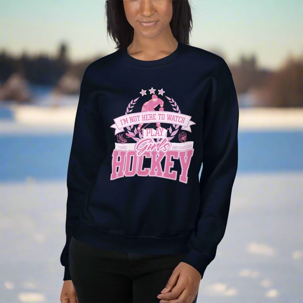 Girls Hockey Sweatshirt - GoBoi Store - Not on the sidelines—she’s here to play. And oh man, does she play with heart!A sturdy and warm sweatshirt bound to keep you warm in the colder months. A pre-shrunk, classic fit sweater that’s made with air-jet spun yarn for a soft feel.