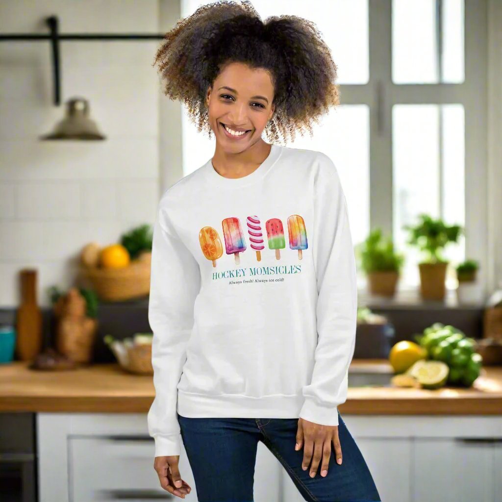 Hockey Momsicles Sweatshirt - GoBoi Store - Hockey Momsicles: Masters of the Ice and Style! With unparalleled grace and unwavering determination, Hockey Momsicles conquer the freezing conditions of the rink while looking absolutely stunning. A sturdy and warm sweatshirt bound to keep you warm in the colder months. A pre-shrunk, classic fit sweater that’s made with air-jet spun yarn for a soft feel.