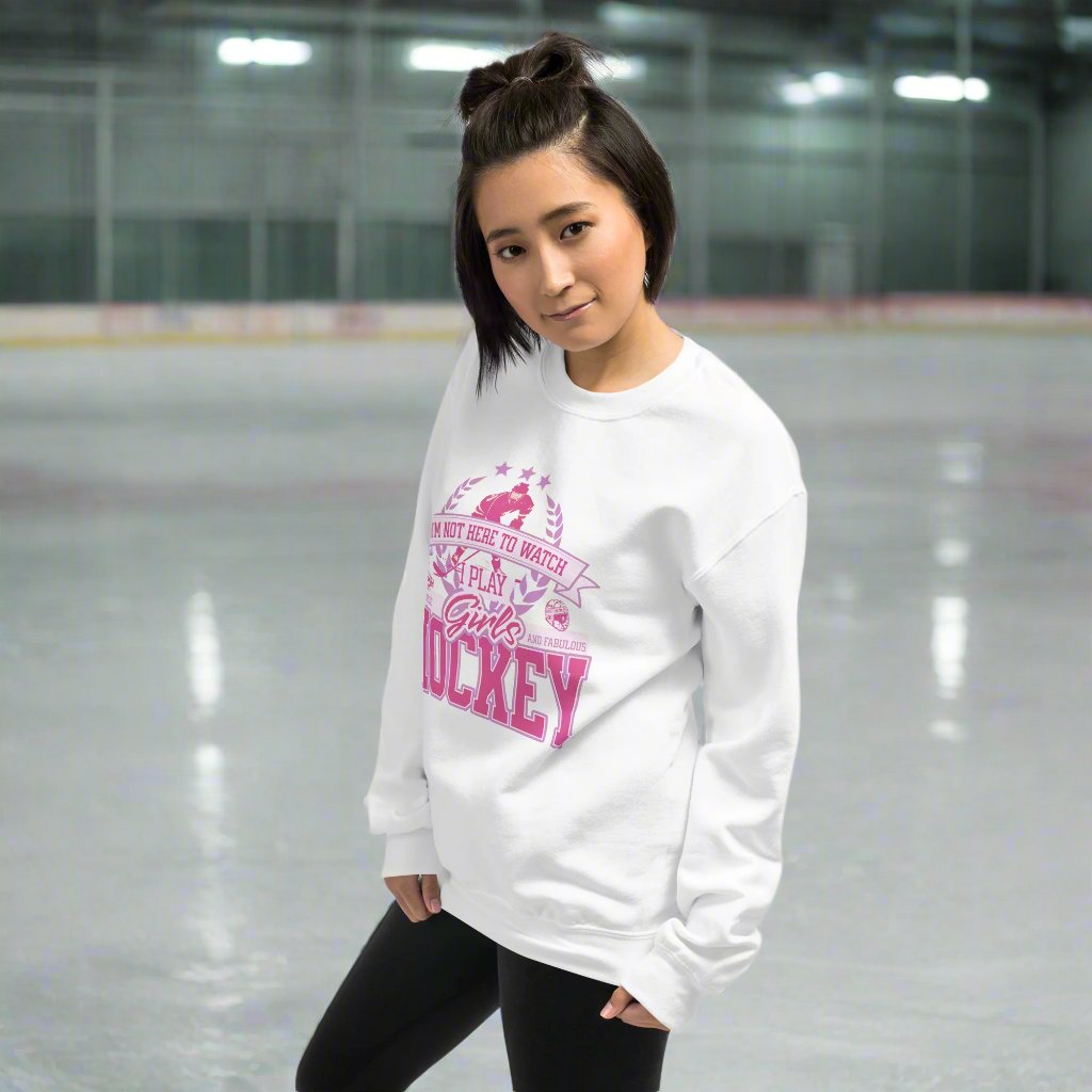 Girls Hockey Sweatshirt - GoBoi Store - Not on the sidelines—she’s here to play. And oh man, does she play with heart!A sturdy and warm sweatshirt bound to keep you warm in the colder months. A pre-shrunk, classic fit sweater that’s made with air-jet spun yarn for a soft feel.