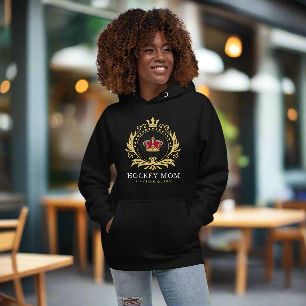 Rinkside Queen hoodie - GoBoi Store - Step into the spotlight with our Rinkside Queen collection – a tribute to the indomitable spirit of hockey moms everywhere. With hearts as vast as the ice itself, we stand as pillars of strength and support, our love for the game burning brighter than the arena lights. This top quality hoodie feels plush, soft and warm, a perfect choice for any cold day.