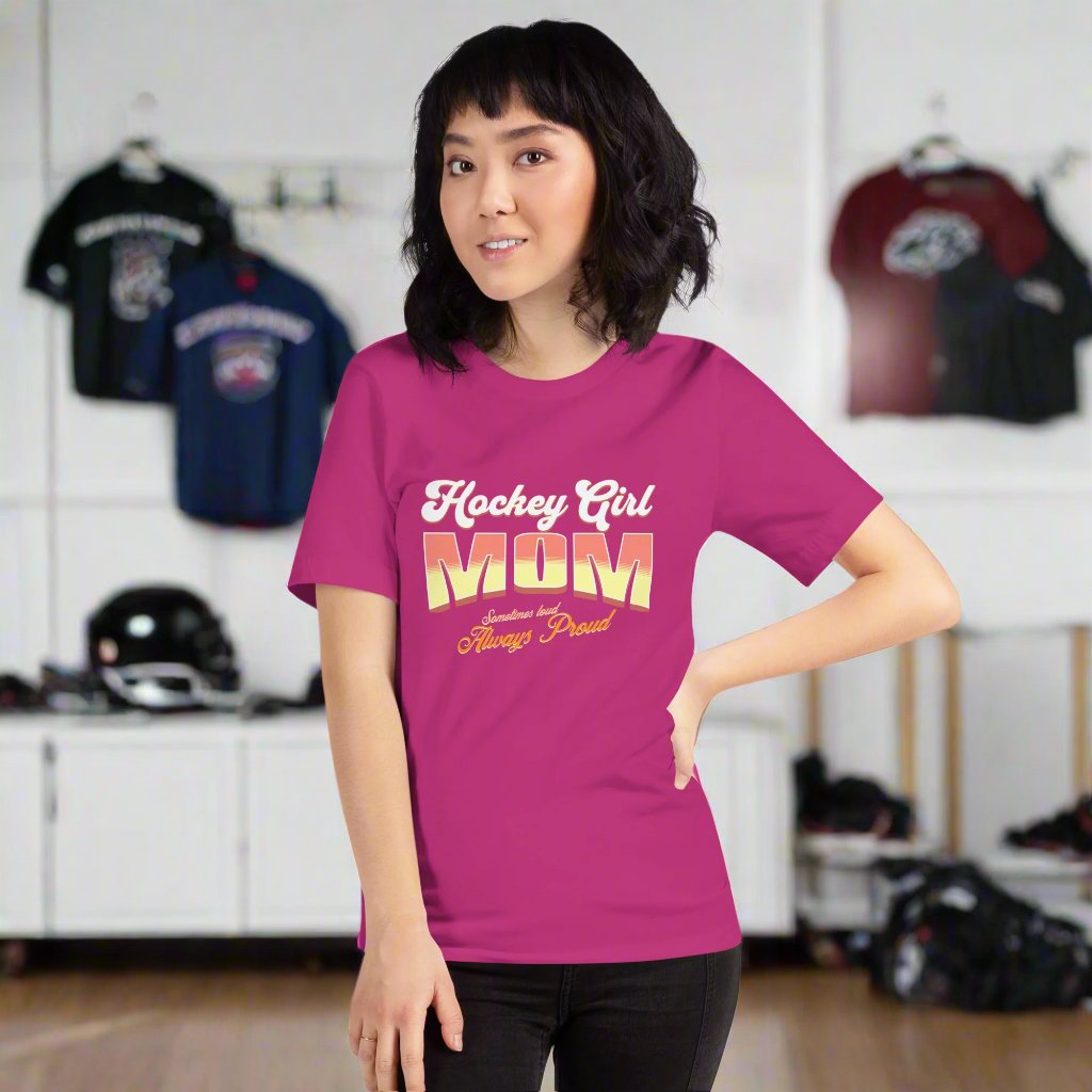 Hockey Girl Mom tee - GoBoi Store - For the proud mama who brings all the flavor to the rink. With delicious colors and a style that’s as vibrant as her spirit, this tee celebrates every goal and every moment! We’re gonna make you an offer you can’t refuse: the best 100% cotton tee you’ve ever tried. Pre-shrunk fabric? Check. Side-seamed construction? Check. Best fit ever? Double check.