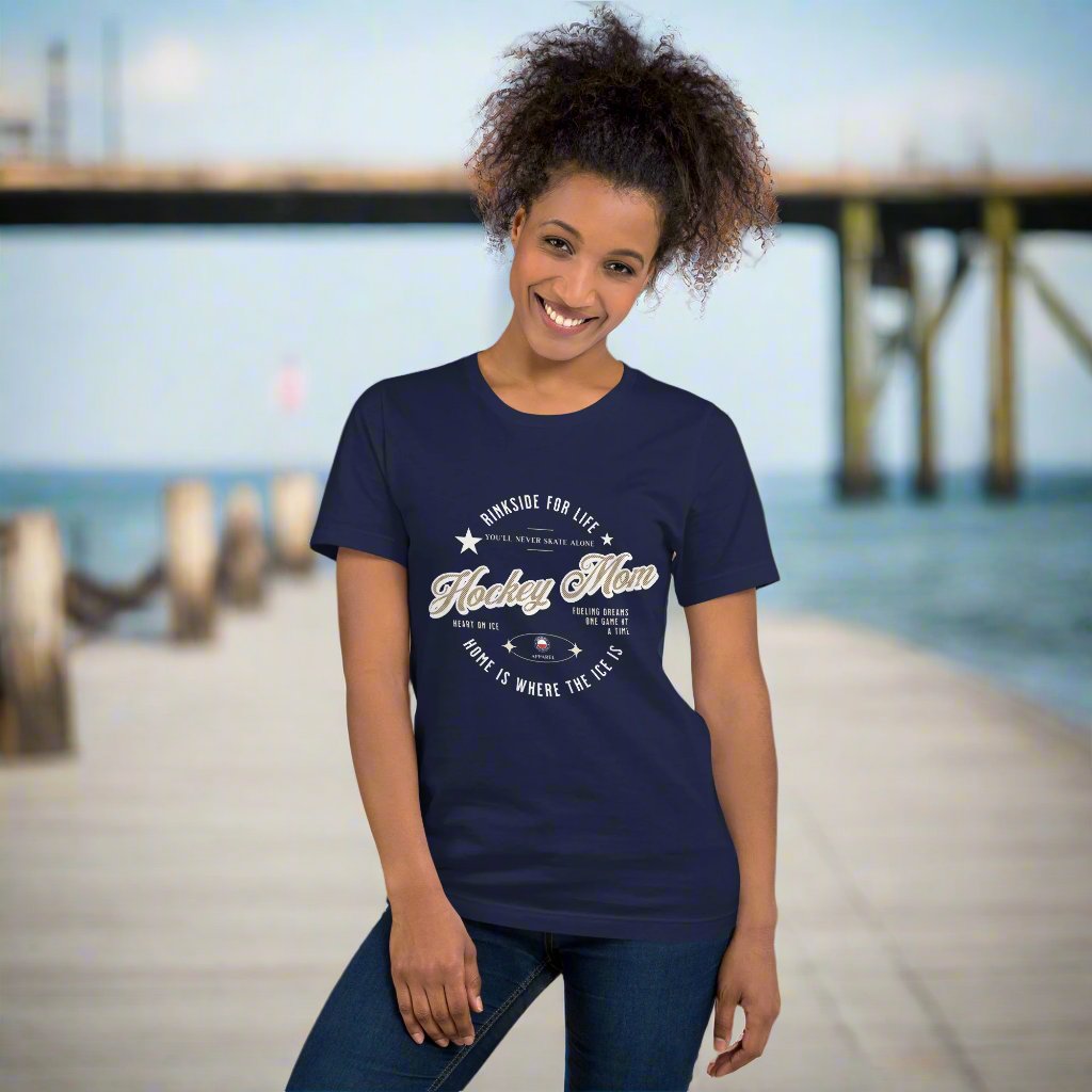 Hockey Mom tee - GoBoi Store - Classic, fresh, sporty tee captures the pride and dedication of a true hockey mom. A go-to piece that transitions effortlessly from classic office style under a blazer to a sportier or more rugged look. This t-shirt is everything you've dreamed of and more. It feels soft and lightweight, with the right amount of stretch. It's comfortable and flattering for all.