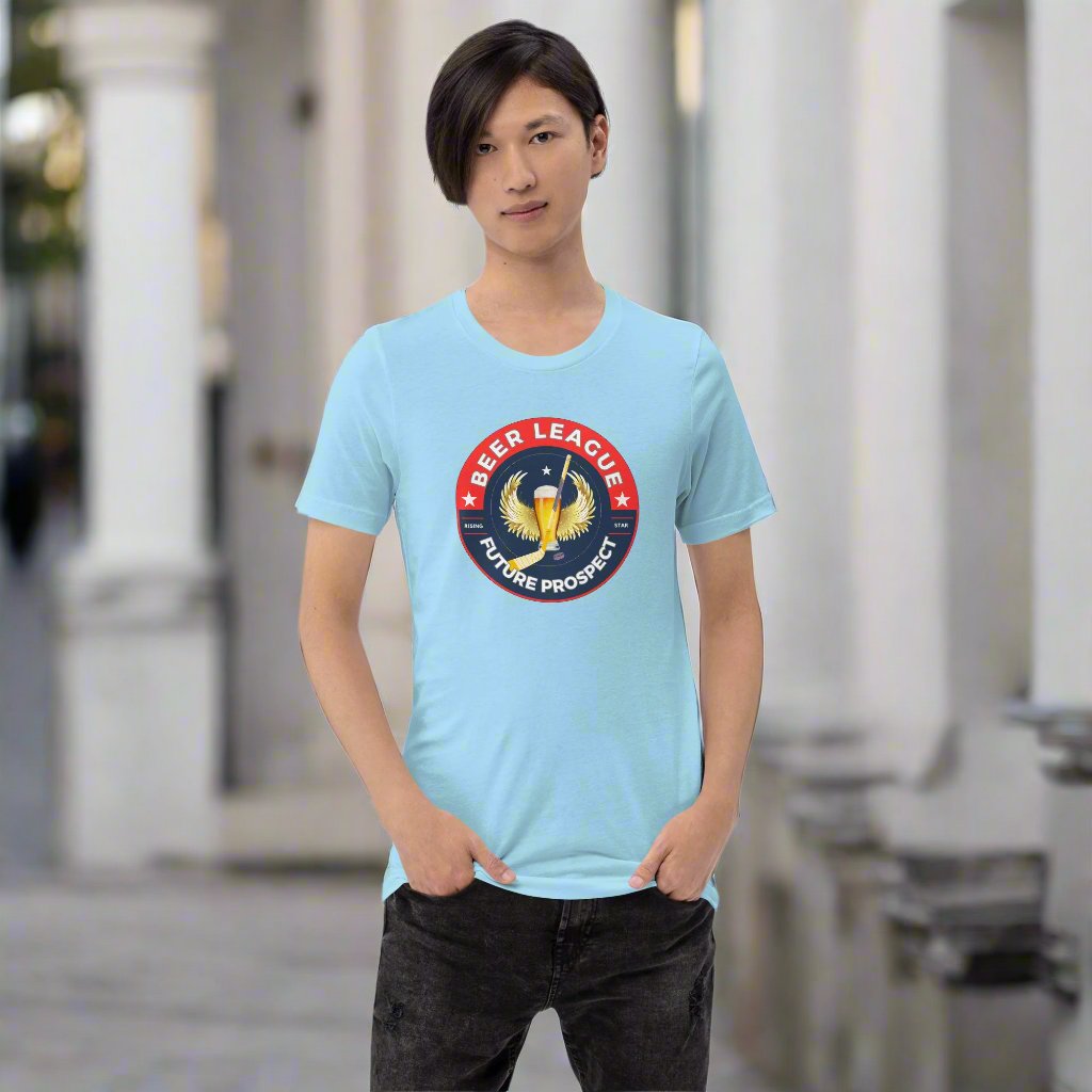 Beer League tee - GoBoi Store - Despite not quite making it to the NHL, they take their love for the sport seriously, embodying the true essence of hockey with every game played. Join us in honoring these relentless warriors who never give up on their dreams. We’re gonna make you an offer you can’t refuse: the best 100% cotton tee you’ve ever tried. Pre-shrunk fabric? Check. Side-seamed construction? Check. Best fit ever? Double check.
