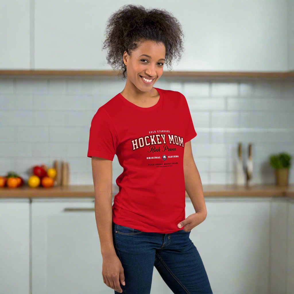 Rink Proven Hockey Mom tee - GoBoi Store - For the moms who’ve seen it all—early mornings, rink-side cheers, and endless gear hauls. This classic varsity-style tee shows you’re not just any hockey mom; you’re rink proven. Wear it with pride Everyone needs the perfect t-shirt to complement an everyday, laid-back look. The ideal top for so many occasions, this lightweight cotton tee will keep you comfy and looking smart.