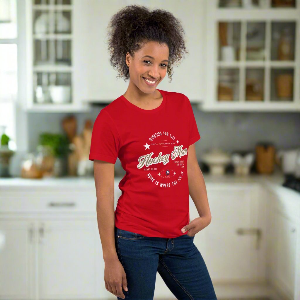 Hockey Mom tee - GoBoi Store - Classic, fresh, sporty tee captures the pride and dedication of a true hockey mom. A go-to piece that transitions effortlessly from classic office style under a blazer to a sportier or more rugged look. This t-shirt is everything you've dreamed of and more. It feels soft and lightweight, with the right amount of stretch. It's comfortable and flattering for all.