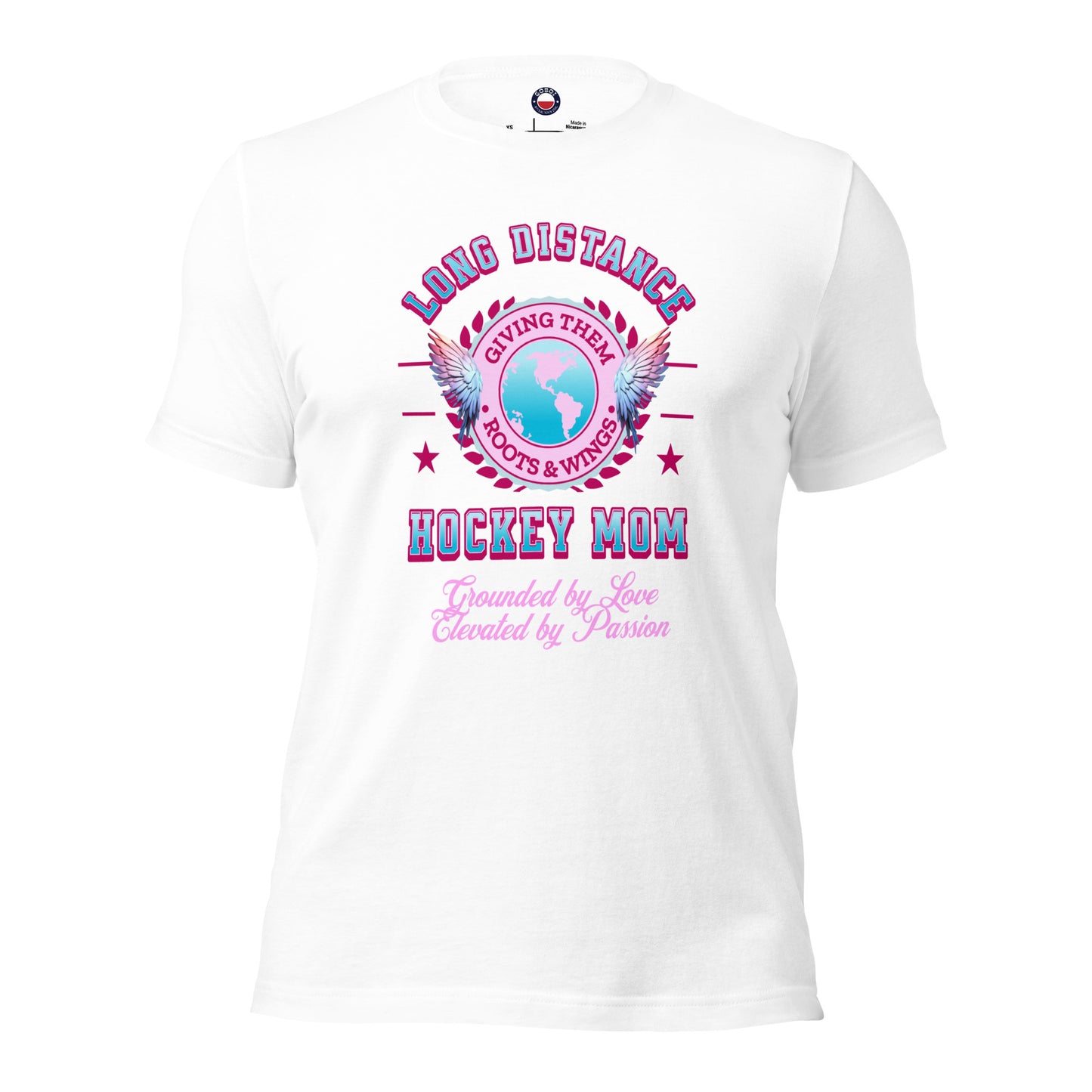 Long Distance Hockey Mom tee - GoBoi Store - Designed for the proud mom whose player is chasing dreams far from home, it symbolizes giving them roots and wings. Celebrate your unbreakable bond and support as they soar on their hockey journey, knowing you're always cheering them on from afar! This t-shirt is everything you've dreamed of and more. It feels soft and lightweight, with the right amount of stretch. It's comfortable and flattering for all.