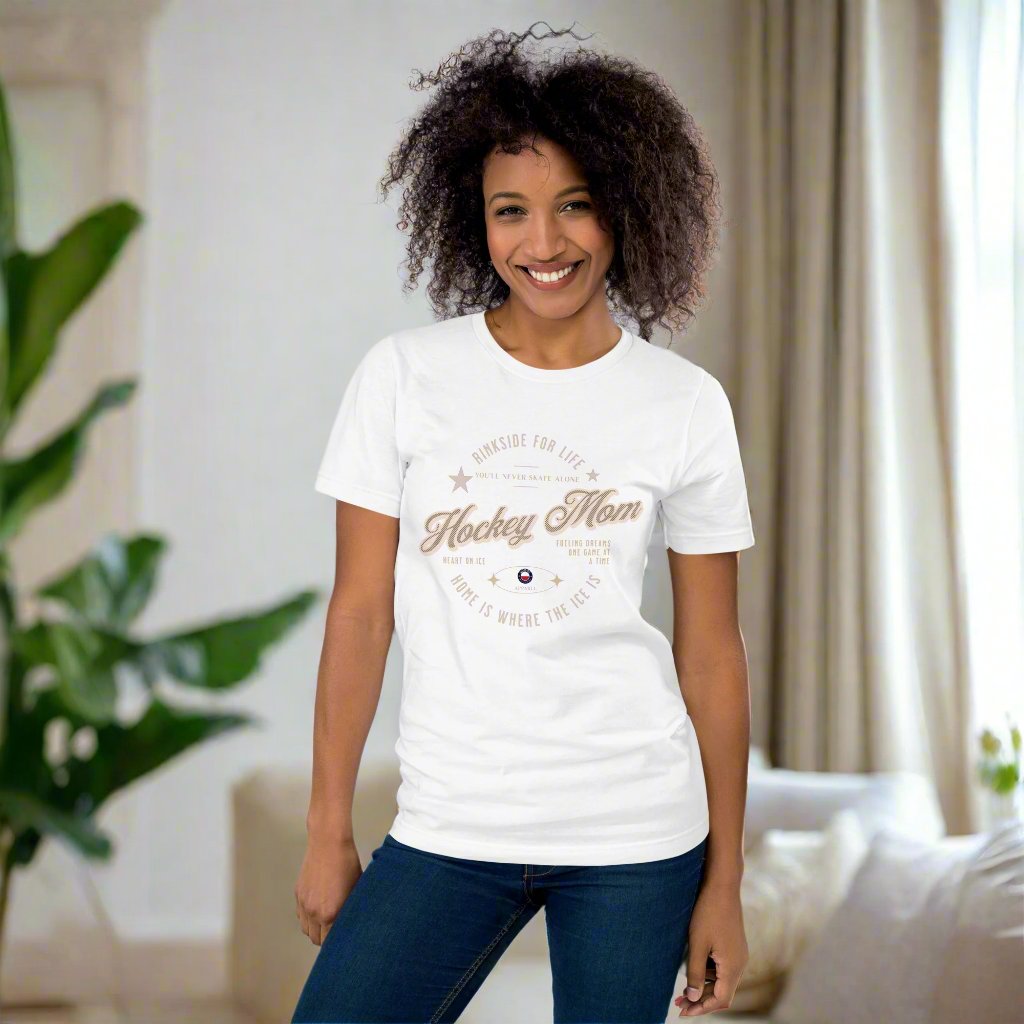 Hockey Mom tee - GoBoi Store - Classic, fresh, sporty tee captures the pride and dedication of a true hockey mom. A go-to piece that transitions effortlessly from classic office style under a blazer to a sportier or more rugged look. This t-shirt is everything you've dreamed of and more. It feels soft and lightweight, with the right amount of stretch. It's comfortable and flattering for all.