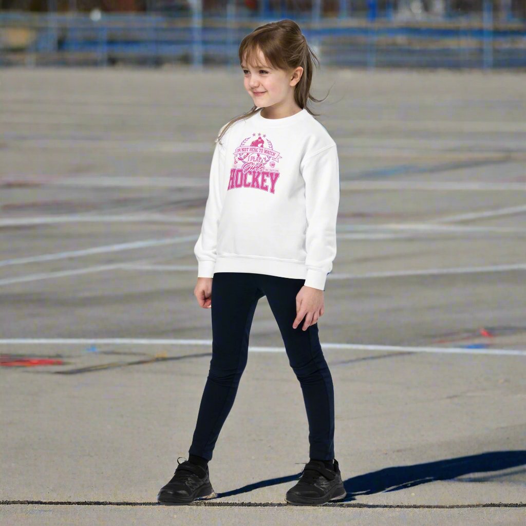 Girls Hockey youth sweatshirt - GoBoi Store - Cozy and cool, this youth crewneck sweatshirt is designed for every adventure. Made from soft fleece fabric, it’s easy to wear and hassle-free to wash. Whether headed out or snuggled up on the couch, the younger crowd will love the look and feel of this sweatshirt.