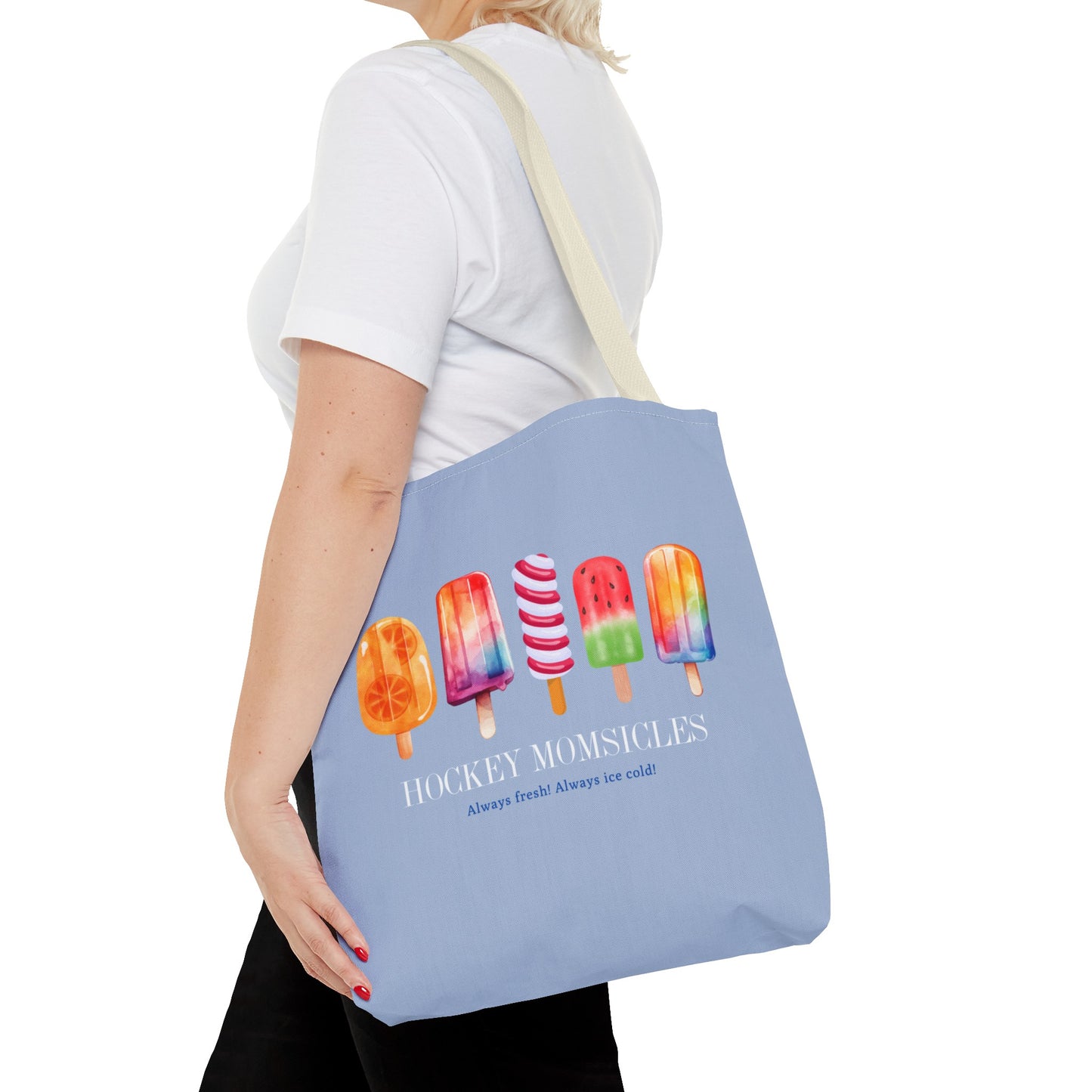 Hockey Momsicles tote bag, blue