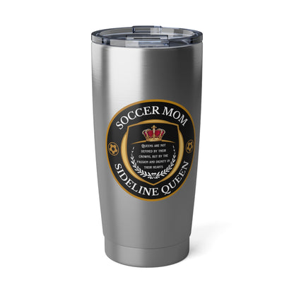 Sideline Queen tumbler - GoBoi Store -  Bow down to the majestic presence of Soccer Moms, the true queens of the sidelines. With grace, elegance, and an unwavering passion for the game, these remarkable women reign supreme in the realm of soccer. Double wall insulation Material: Stainless steel Fits perfectly in car cup holder Spill-resistant sliding lid with a rubber gasket to prevent leaks