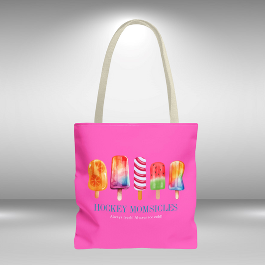 Hockey Momsicles tote bag, hot pink