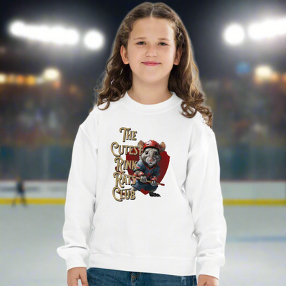 Cutest Rink Rat Club youth sweatshirt - GoBoi Store -  Cozy and cool, this youth crewneck sweatshirt is designed for every adventure. Made from soft fleece fabric, it’s easy to wear and hassle-free to wash. Whether headed out or snuggled up on the couch, the younger crowd will love the look and feel of this sweatshirt.