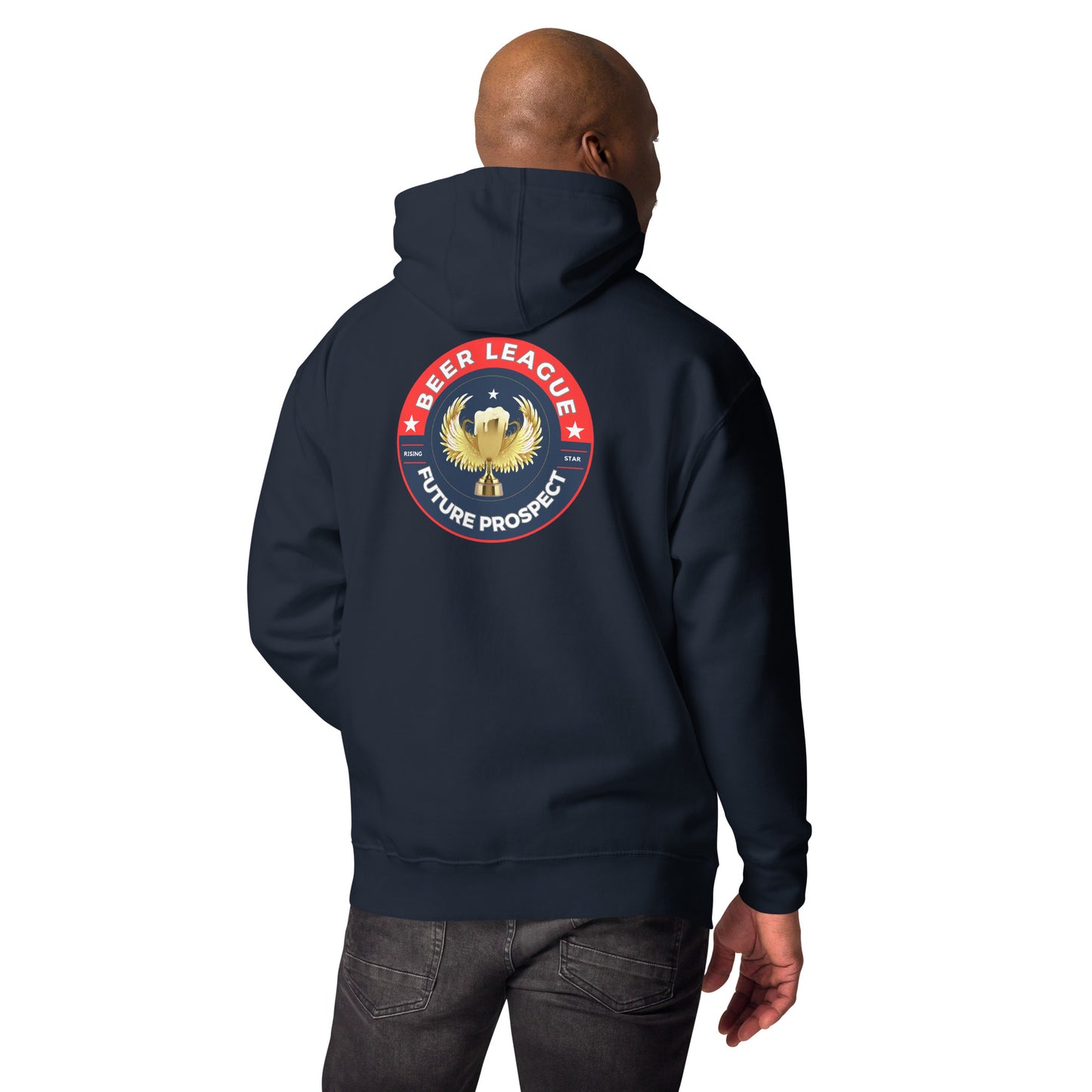 beer league navy hockey hoodie back