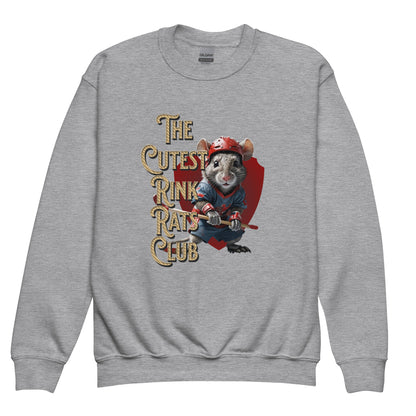 Cutest Rink Rat Club youth sweatshirt - GoBoi Store -  Cozy and cool, this youth crewneck sweatshirt is designed for every adventure. Made from soft fleece fabric, it’s easy to wear and hassle-free to wash. Whether headed out or snuggled up on the couch, the younger crowd will love the look and feel of this sweatshirt.