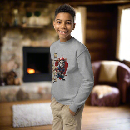 Cutest Rink Rat Club youth sweatshirt - GoBoi Store -  Cozy and cool, this youth crewneck sweatshirt is designed for every adventure. Made from soft fleece fabric, it’s easy to wear and hassle-free to wash. Whether headed out or snuggled up on the couch, the younger crowd will love the look and feel of this sweatshirt.